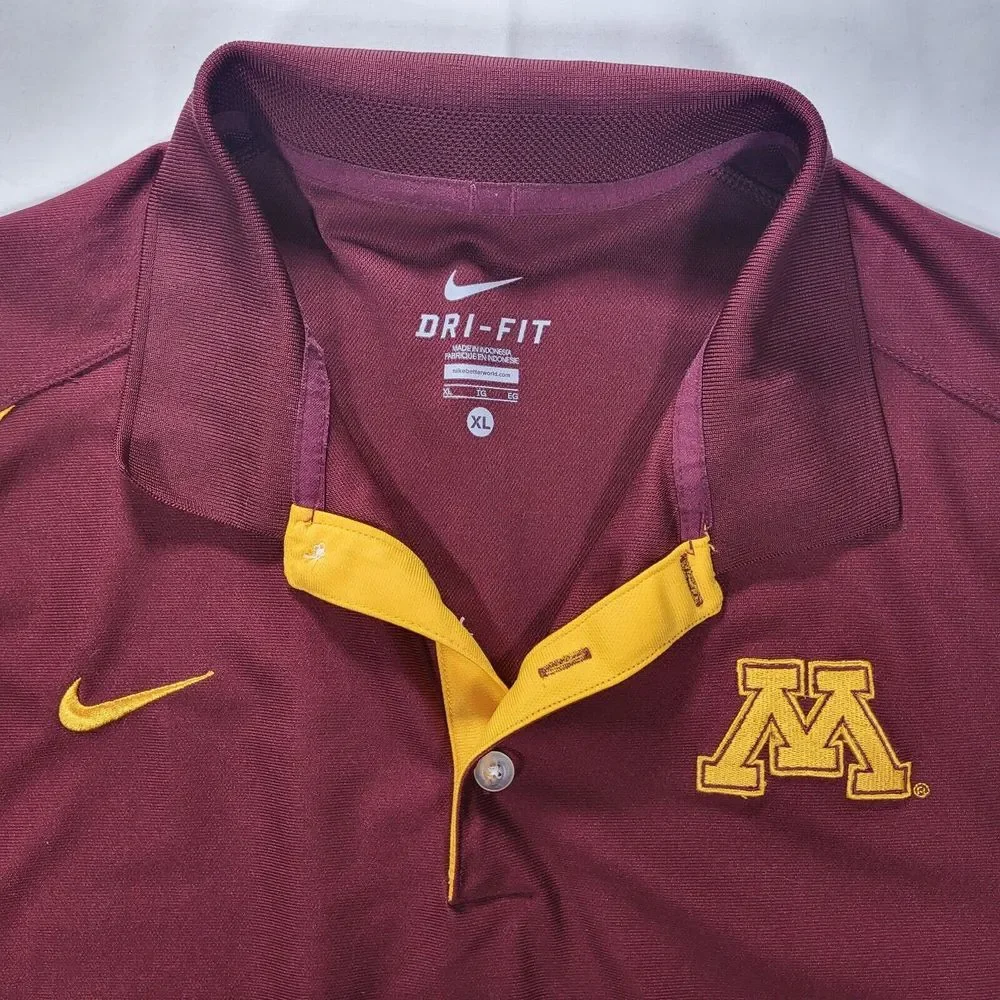 Minnesota Gophers Men's XL Nike Dri-Fit Maroon Polo Shirt Embroidered‎